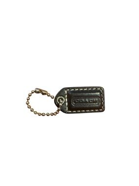 COACH Black Leather Keychain Tag with Gold Chain